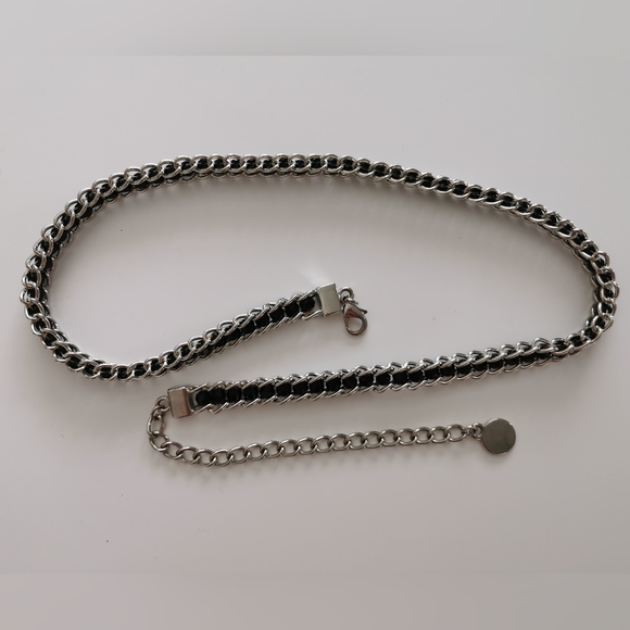 Accessories - Silver And Black Beaded Chain Belt